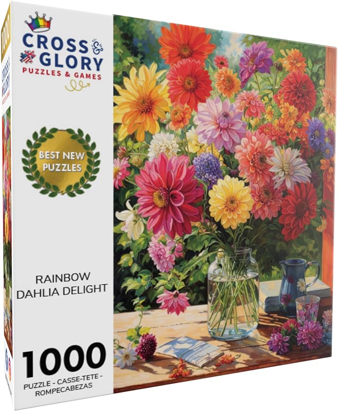 Rainbow Flower Puzzle 1000 Pezzi Per Adulti – Dalia Arcobaleno Colorata – Poster Incluso, Dimensioni Finali 60,6x60,6 Cm – Ideale Come Decorazione Floreale