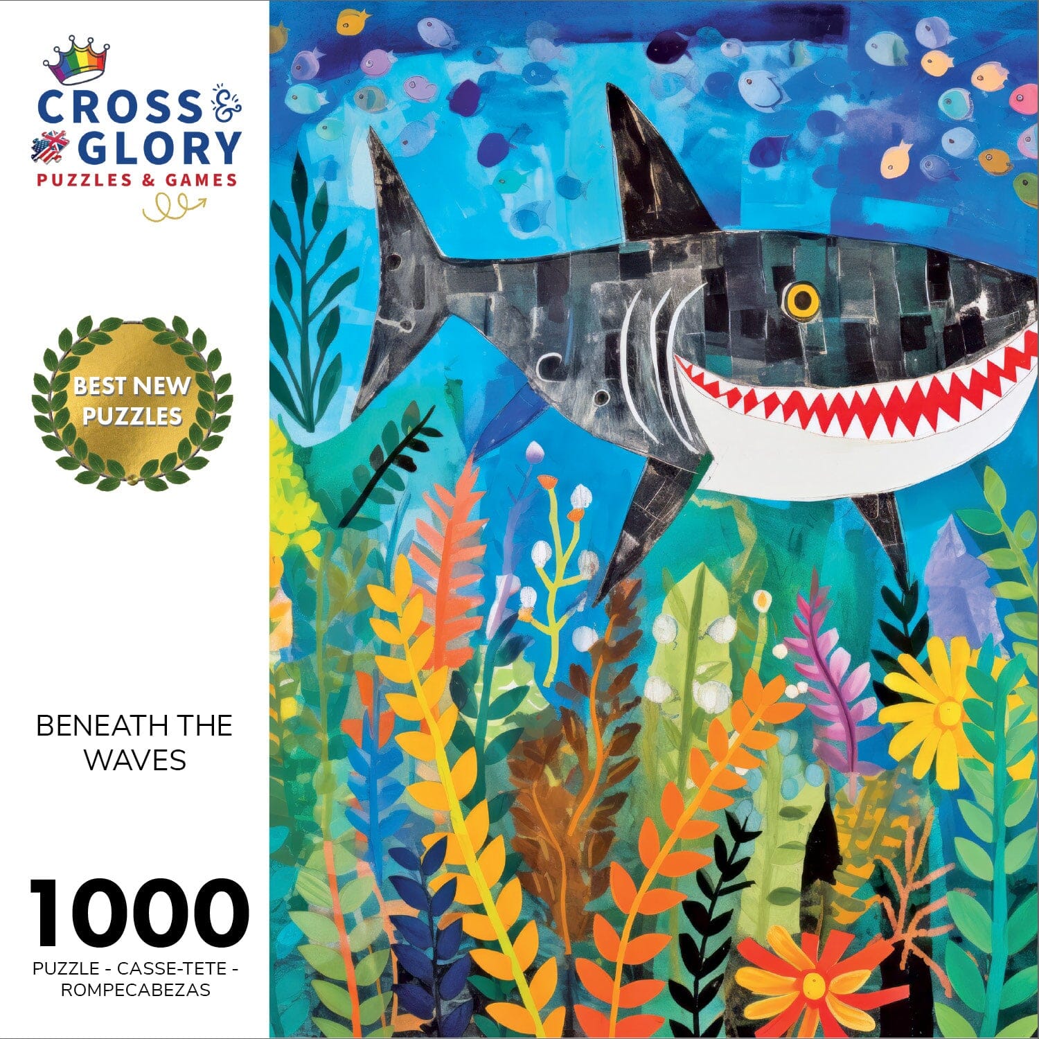 Beneath The Waves: Shark's Colorful Realm - 1000 Piece Jigsaw Puzzle Jigsaw Puzzles Cross & Glory