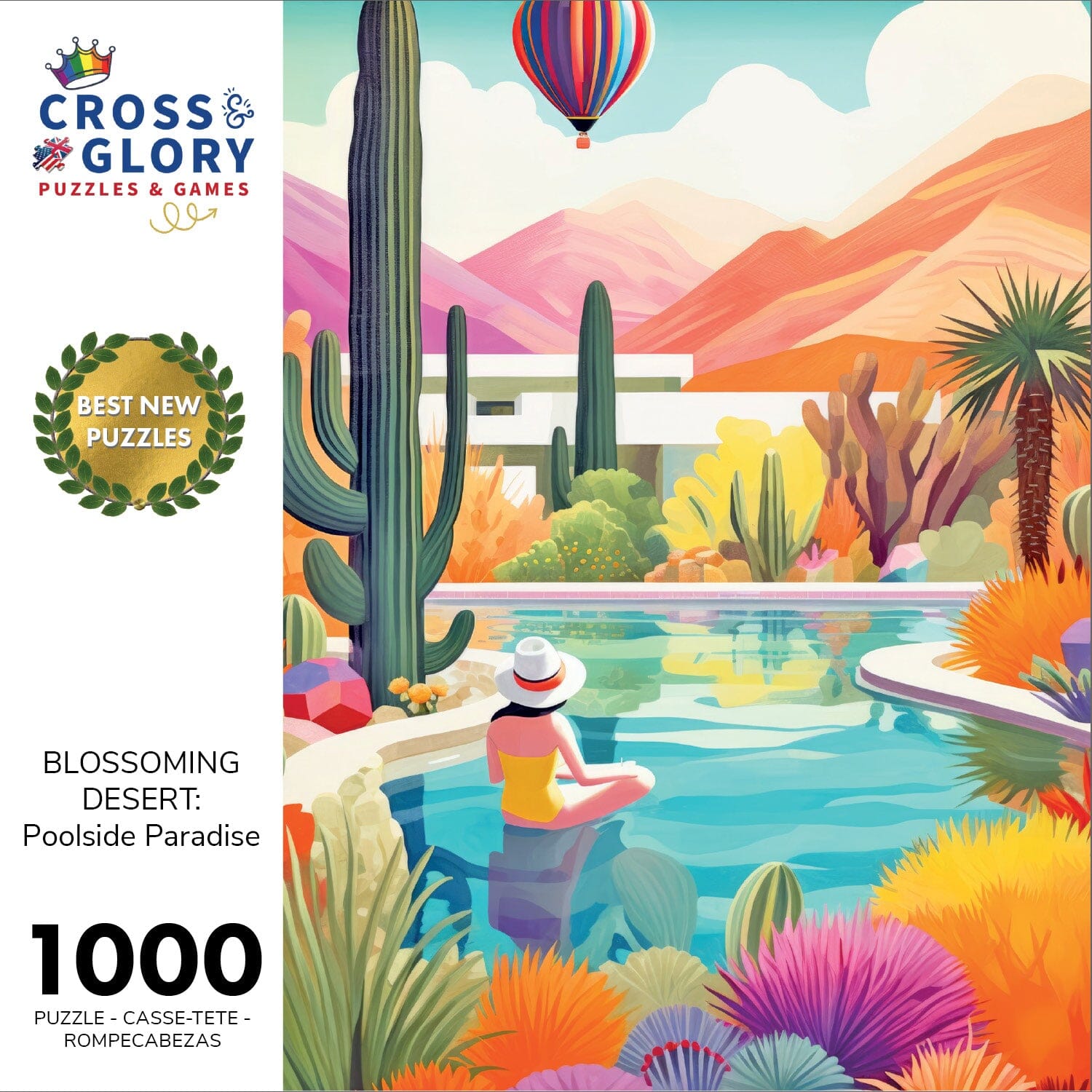 Blossoming Desert: Poolside Paradise - 1000 Piece Jigsaw Puzzle Jigsaw Puzzles Cross & Glory