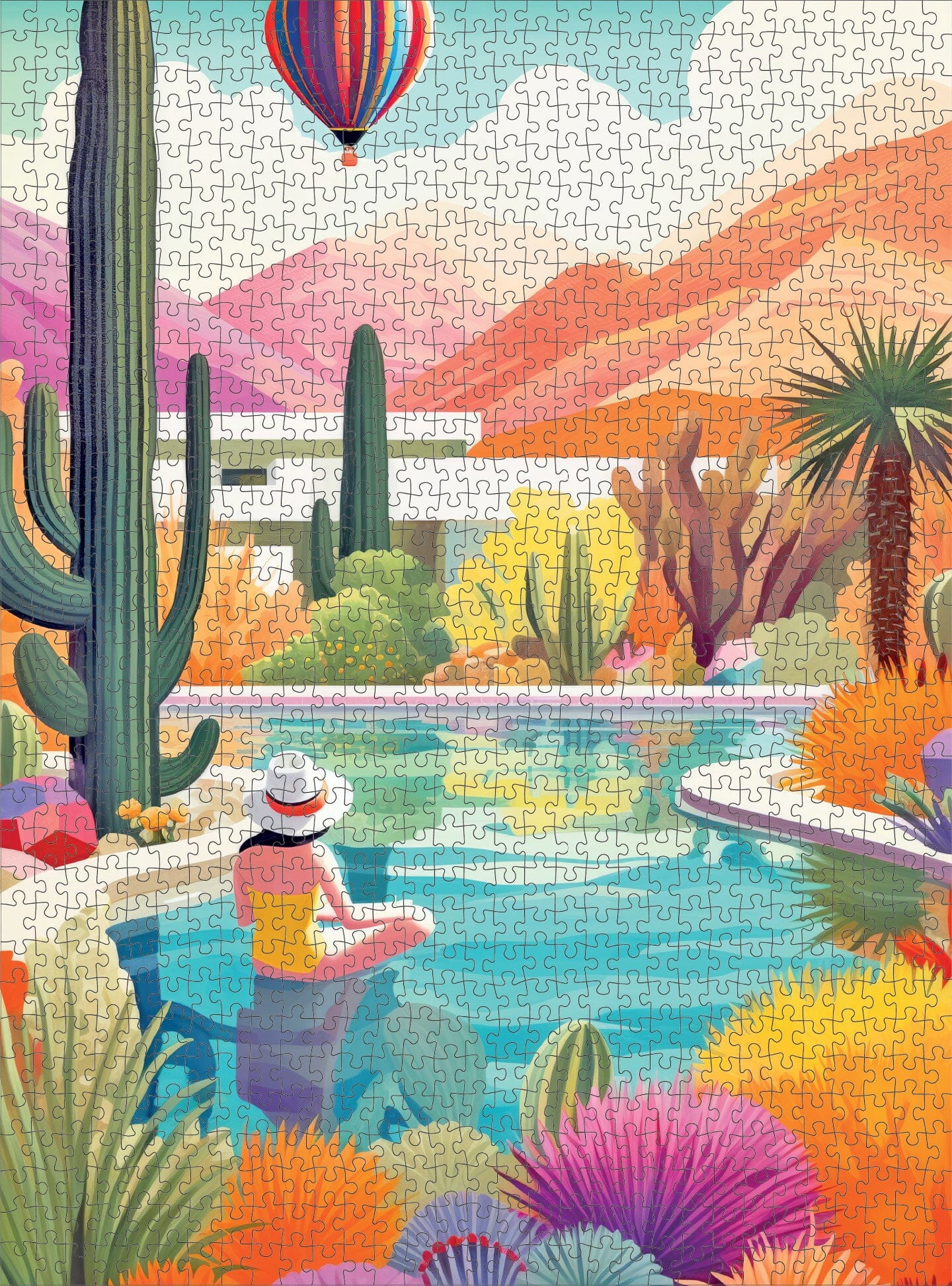 Blossoming Desert: Poolside Paradise - 1000 Piece Jigsaw Puzzle Jigsaw Puzzles Cross & Glory