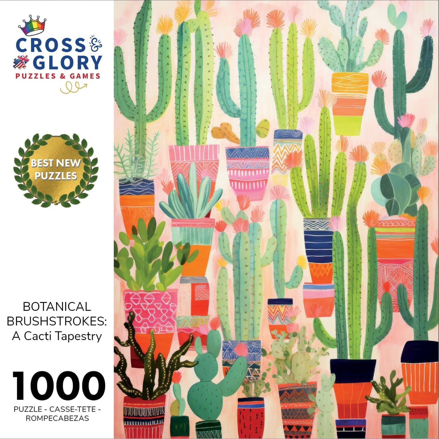 Botanical Brushstrokes - A Cacti Tapestry - 1000 Piece Jigsaw Puzzle Jigsaw Puzzles Cross & Glory