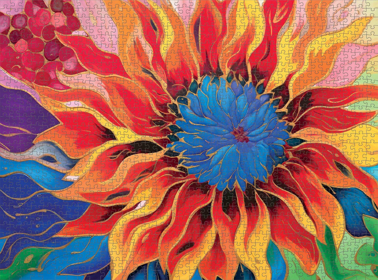 Firelit Dahlia's Dance - 1000 Piece Jigsaw Puzzle Jigsaw Puzzles Cross & Glory