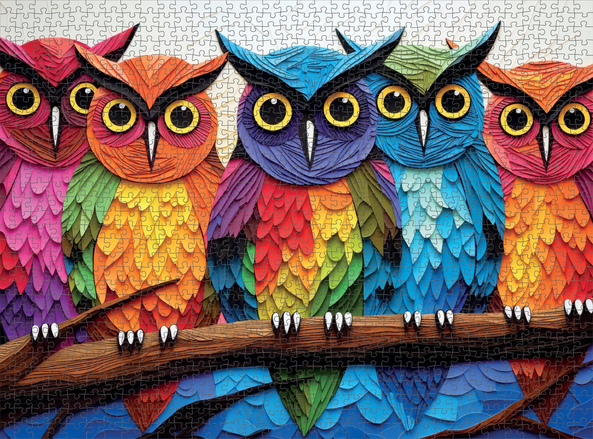 Kaleidoscopic Owls: Colorful Night's Watch - 1000 Piece Jigsaw Puzzle Jigsaw Puzzles Cross & Glory