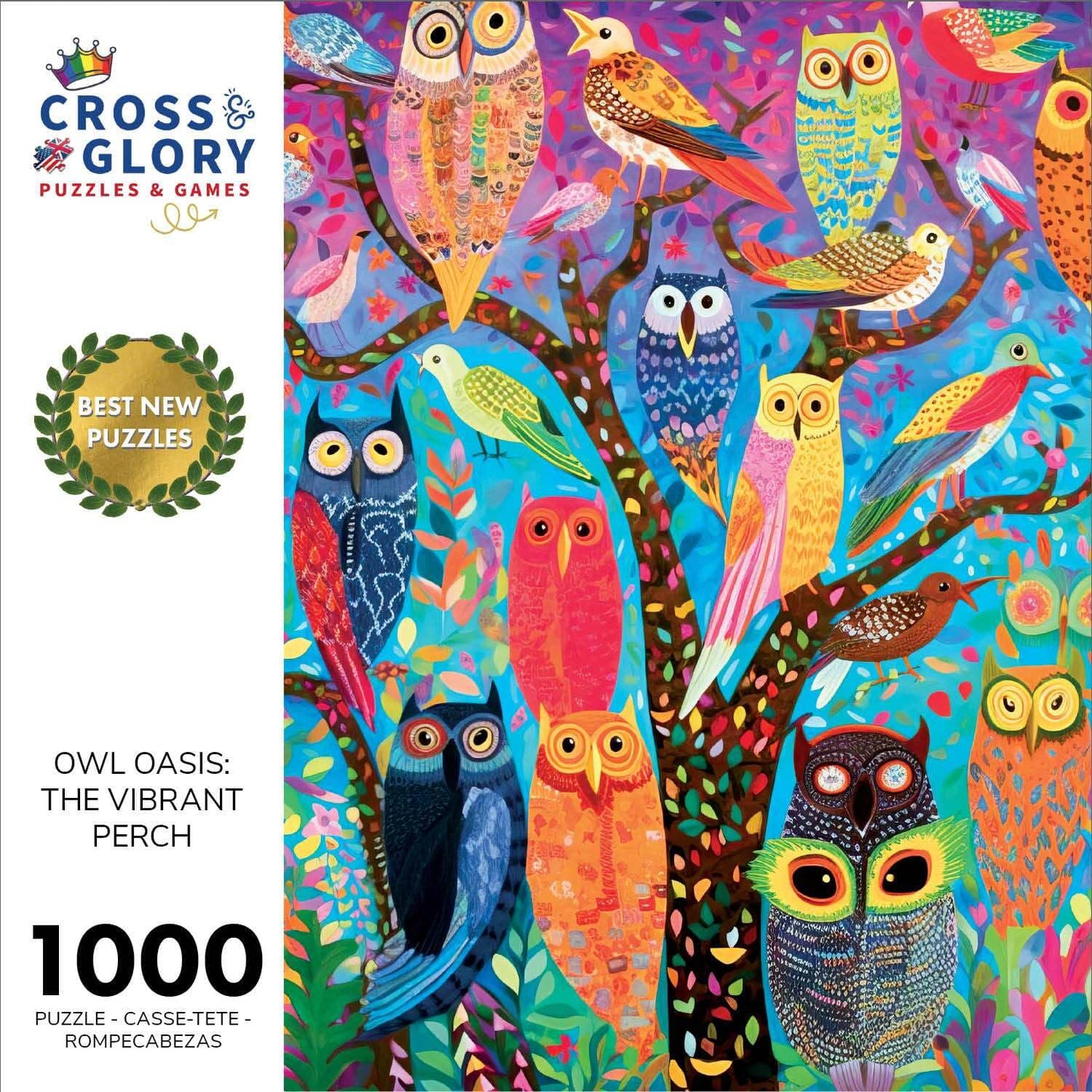 Owl Oasis: The Vibrant Perch - 1000 Piece Jigsaw Puzzle Jigsaw Puzzles Cross & Glory