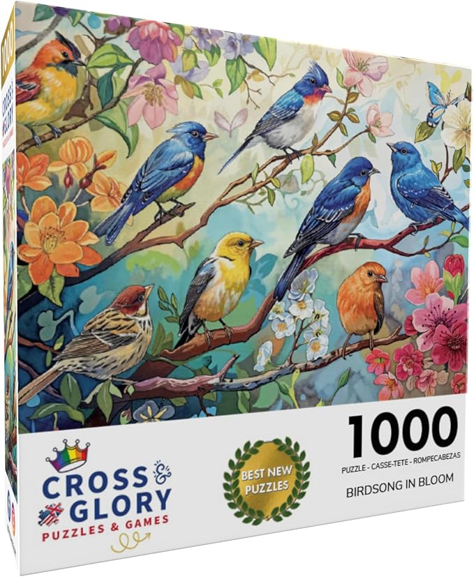 Cross & Glory Puzzles: Birdsong in Bloom, 1000 Piece Jigsaw Puzzle, Audubon Birds, Perfect for Nature Lovers