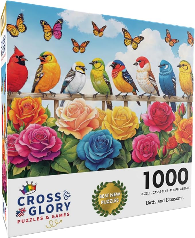 Birds and Blossoms: A Colorful Rose Garden Gala - 1000 Piece Jigsaw Puzzle