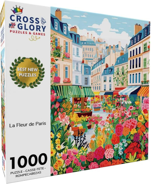 Cross & Glory Puzzles: La Fleur de Paris, 1000 Piece Jigsaw Puzzle, Vibrant Parisian Flower Market, Ideal for Adults Who Love Beautiful Puzzles