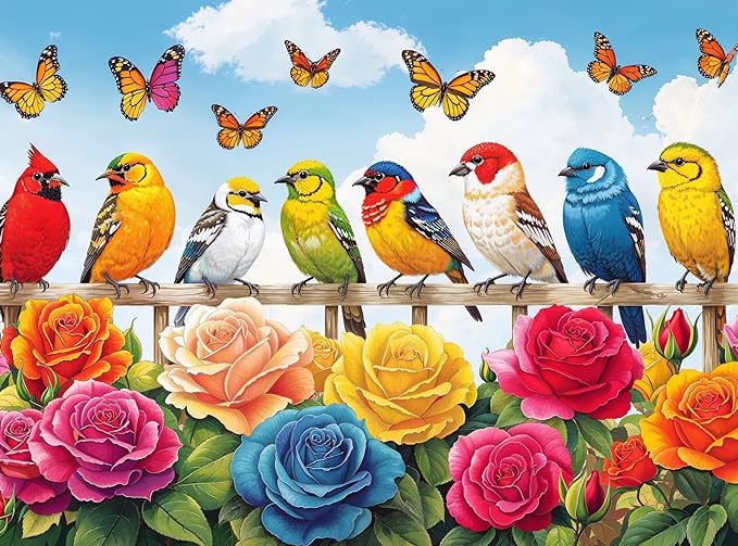 Birds and Blossoms: A Colorful Rose Garden Gala - 1000 Piece Jigsaw Puzzle