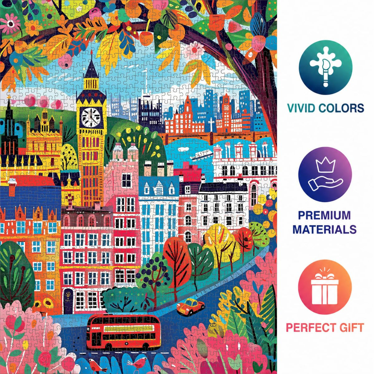 City Puzzle – A Colourful Day in London – 1000 Piece Jigsaw Puzzle