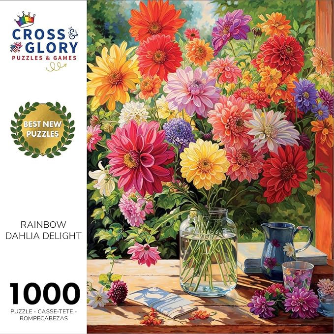 Rainbow Dahlia Delight - 1000 Piece Jigsaw Puzzle