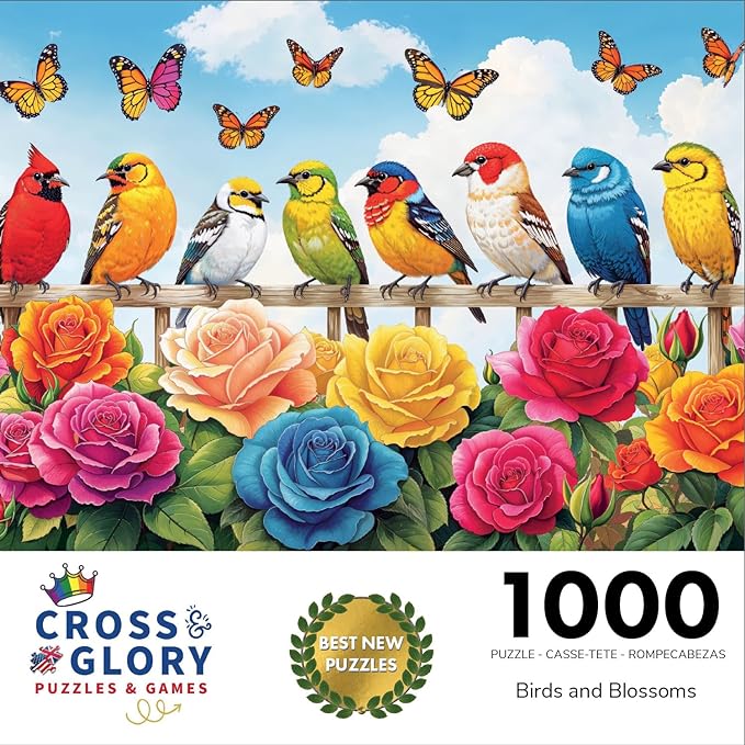 Birds and Blossoms: A Colorful Rose Garden Gala - 1000 Piece Jigsaw Puzzle