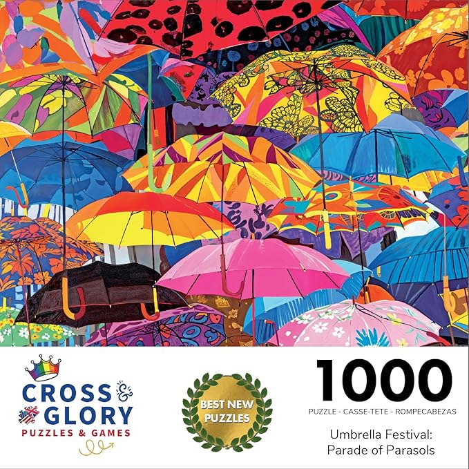 Cross & Glory - Umbrella Festival: Parade of Parasols - 1000 Piece Jigsaw Puzzle | Puzzles for Adults 1000 Pieces | Colorful Market Scene