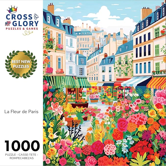 Cross & Glory Puzzles: La Fleur de Paris, 1000 Piece Jigsaw Puzzle, Vibrant Parisian Flower Market, Ideal for Adults Who Love Beautiful Puzzles