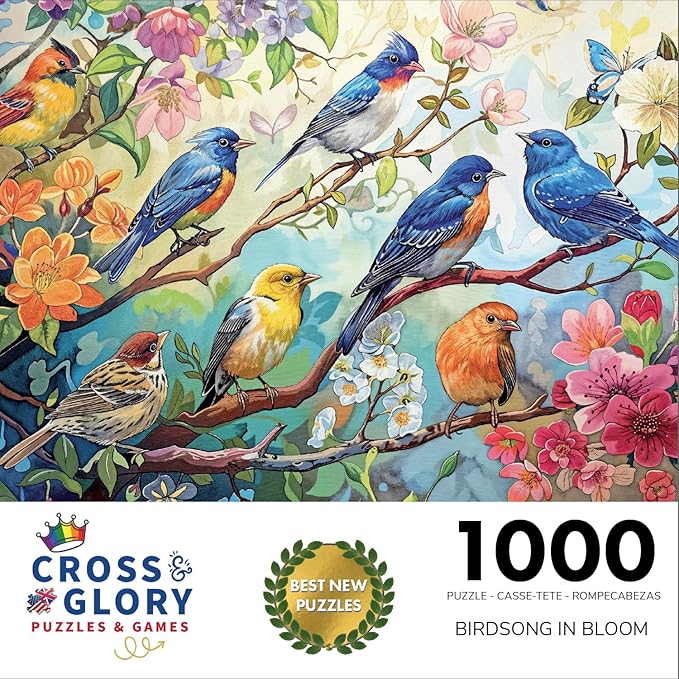 Cross & Glory Puzzles: Birdsong in Bloom, 1000 Piece Jigsaw Puzzle, Audubon Birds, Perfect for Nature Lovers