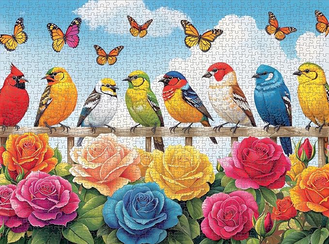 Birds and Blossoms: A Colorful Rose Garden Gala - 1000 Piece Jigsaw Puzzle