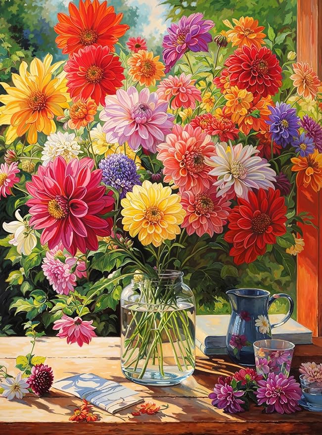 Rainbow Dahlia Delight - 1000 Piece Jigsaw Puzzle