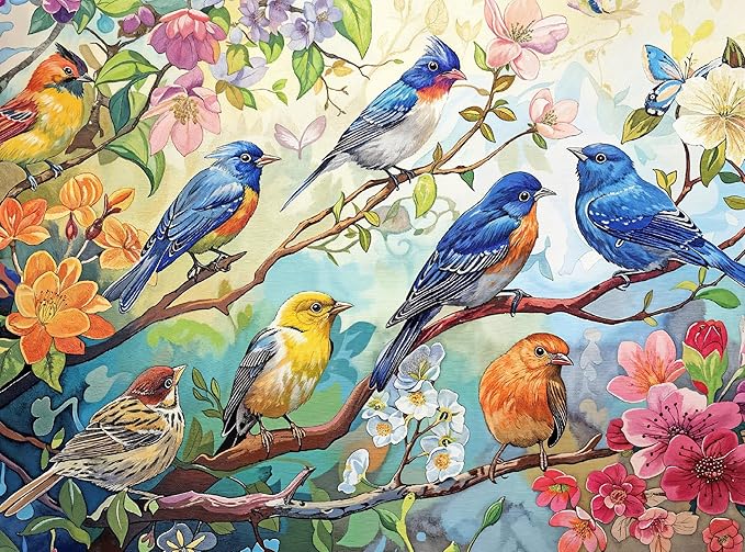 Cross & Glory Puzzles: Birdsong in Bloom, 1000 Piece Jigsaw Puzzle, Audubon Birds, Perfect for Nature Lovers