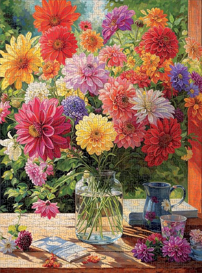 Rainbow Dahlia Delight - 1000 Piece Jigsaw Puzzle