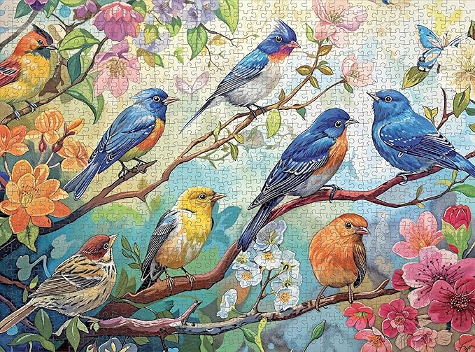 Cross & Glory Puzzles: Birdsong in Bloom, 1000 Piece Jigsaw Puzzle, Audubon Birds, Perfect for Nature Lovers