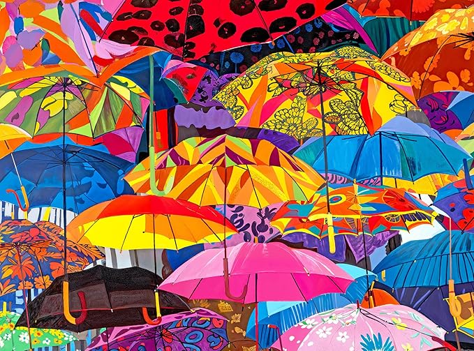 Cross & Glory - Umbrella Festival: Parade of Parasols - 1000 Piece Jigsaw Puzzle | Puzzles for Adults 1000 Pieces | Colorful Market Scene