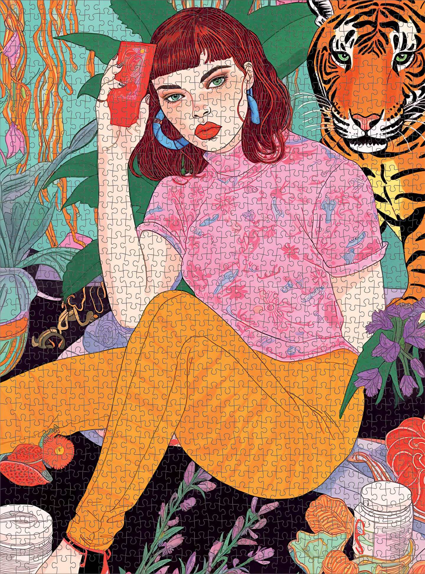 An Enchanted Redhead & Tiger's Tryst - 1000 Piece Jigsaw Puzzle