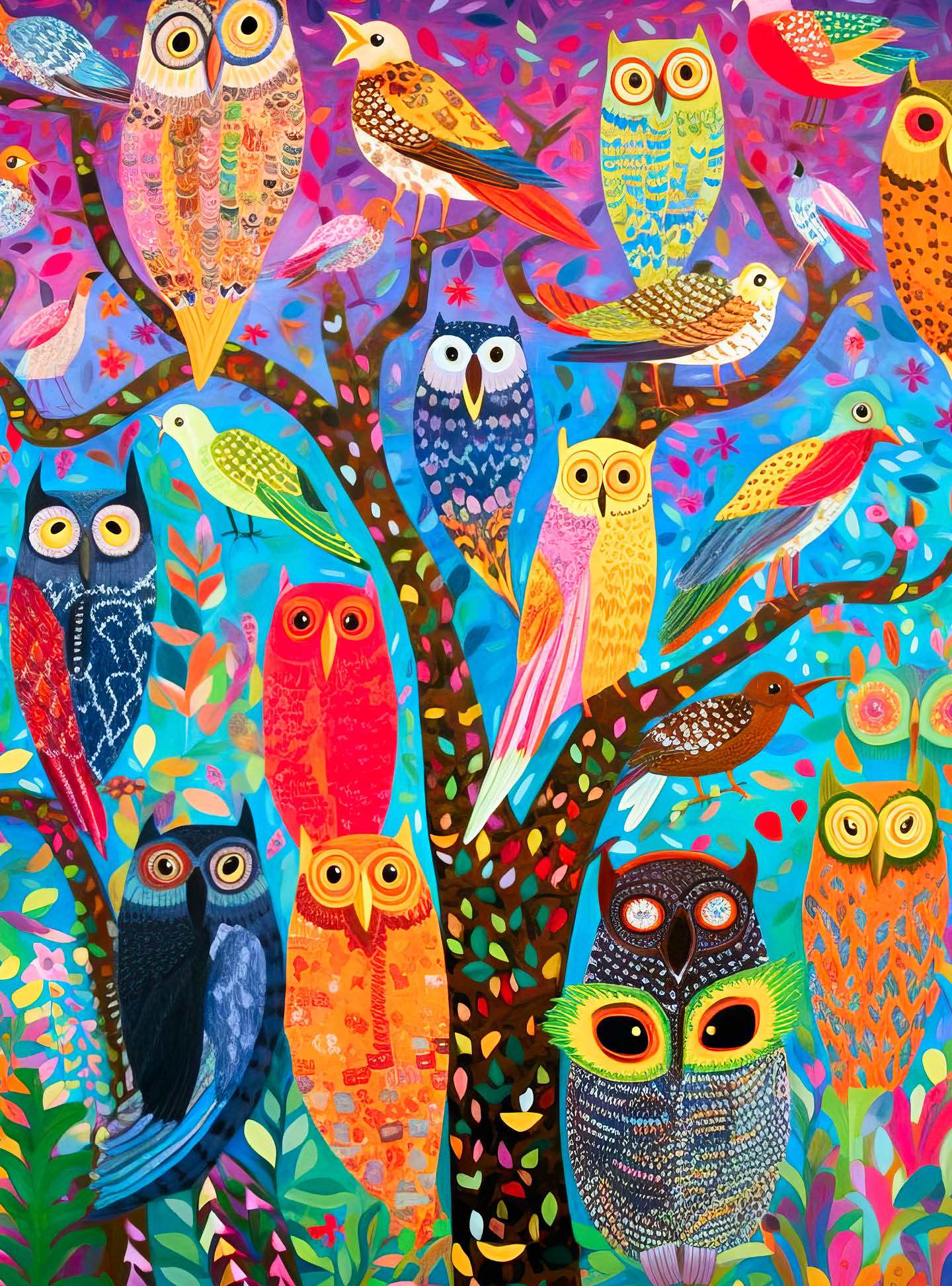 Owl Oasis: The Vibrant Perch - 1000 Piece Jigsaw Puzzle