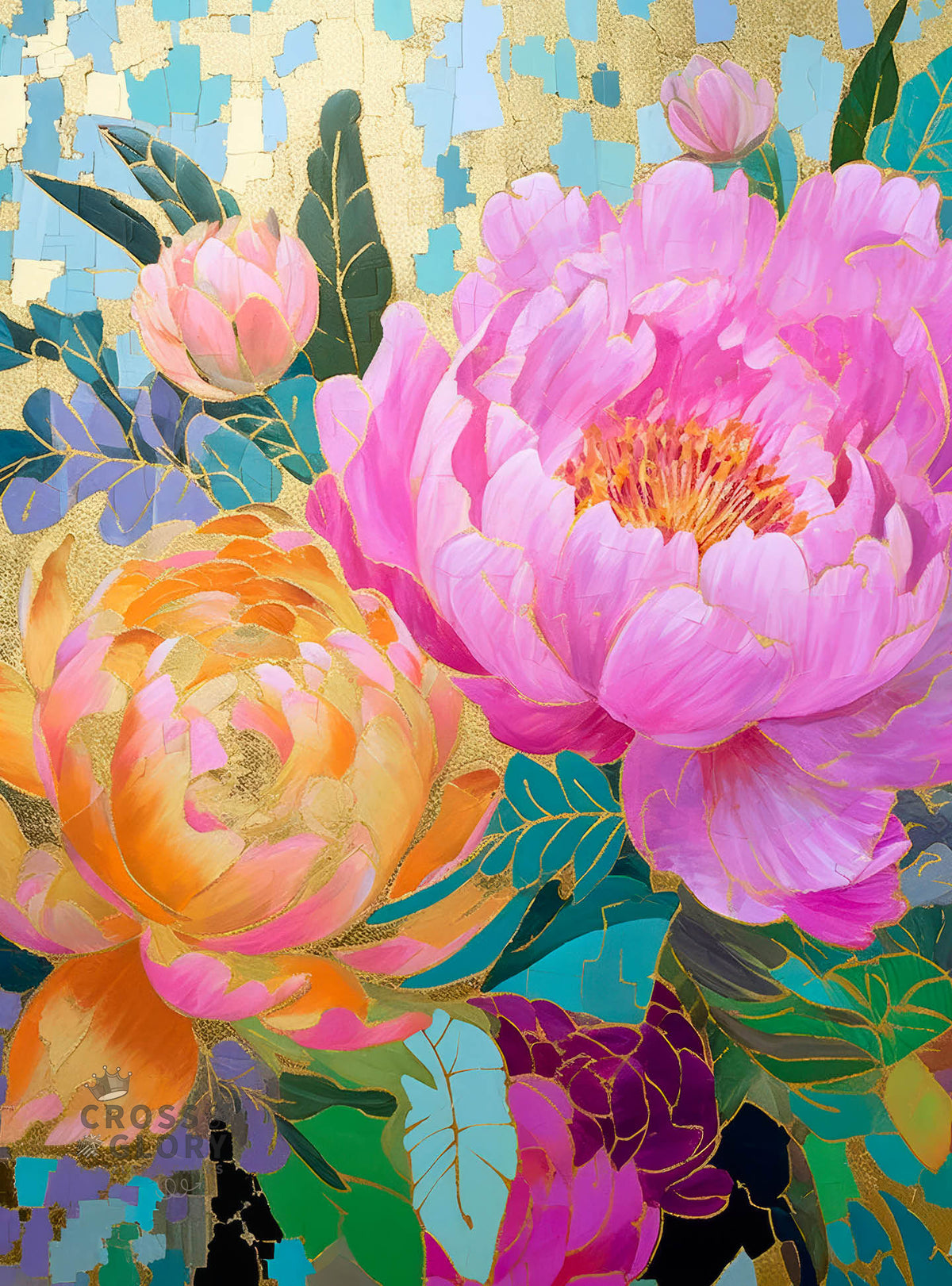 Fantasy Puzzle – Golden Peony Dreams – 1000 Piece Jigsaw Puzzle featuring beautiful artwork of vibrant peonies with a satin finish, premium quality, dust free, eco-friendly, ideal for 1000 piece jigsaw puzzles for adults.