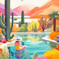 Blossoming Desert: Poolside Paradise - 1000 Piece Jigsaw Puzzle