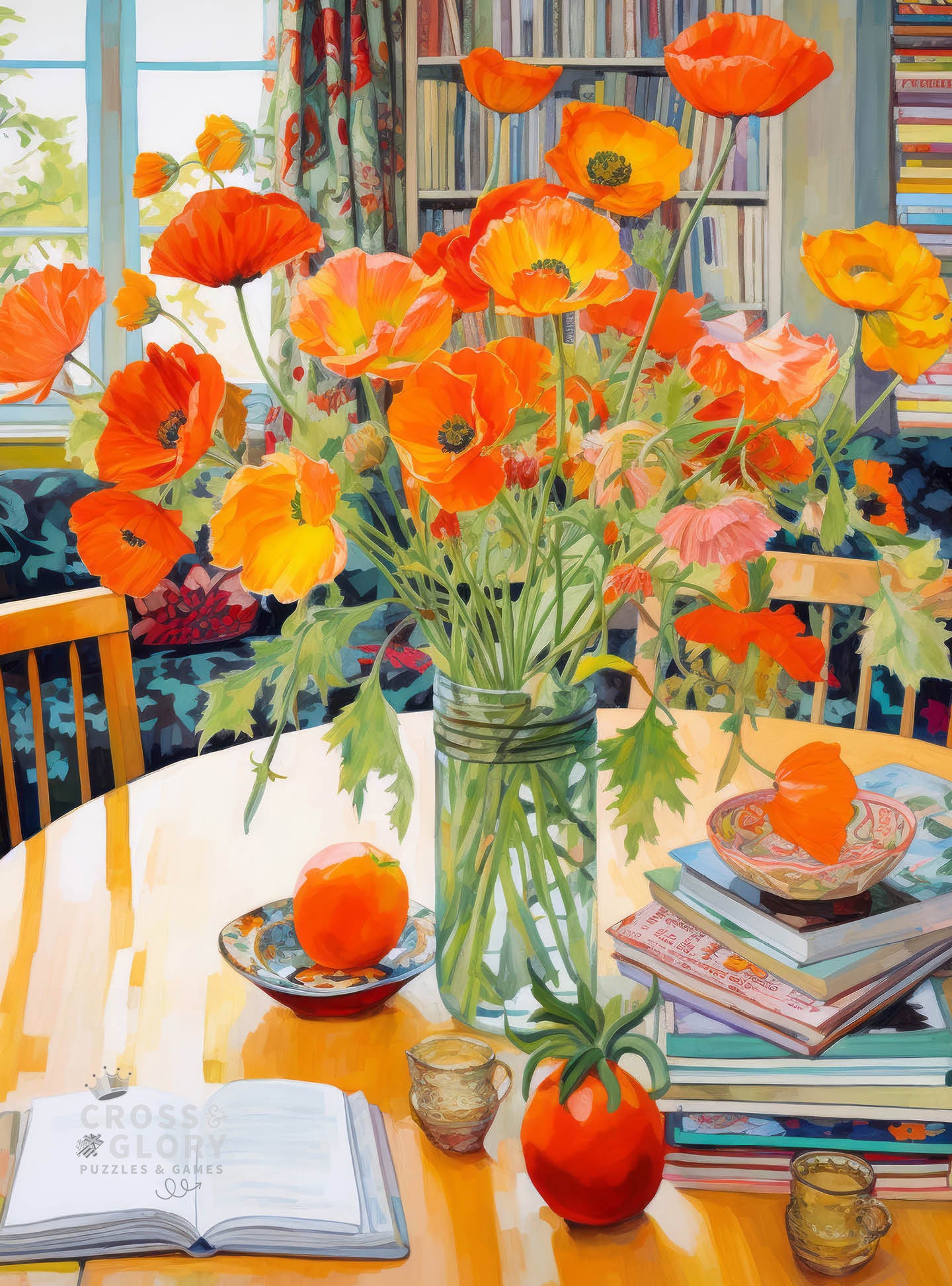 Poppies Panorama: Orange Elegance - 1000 Piece Jigsaw Puzzle