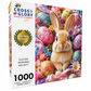Easter Puzzle – Easter Morning Delight – 1000 Piece Jigsaw Puzzle box featuring a fluffy bunny surrounded by colorful decorated Easter eggs for adults