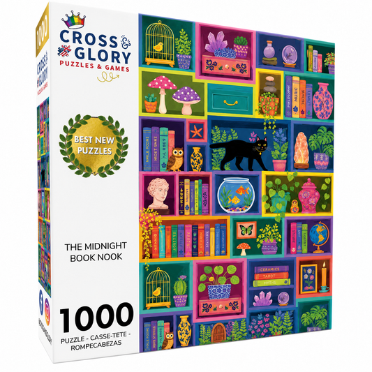 Cat Puzzle – The Midnight Book Nook – 1000 Piece Jigsaw Puzzle box