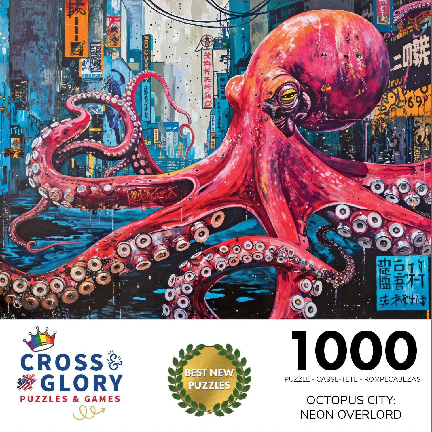 City Jigsaw Puzzle – Octopus City: Neon Overlord – 1000 Piece Jigsaw Puzzle