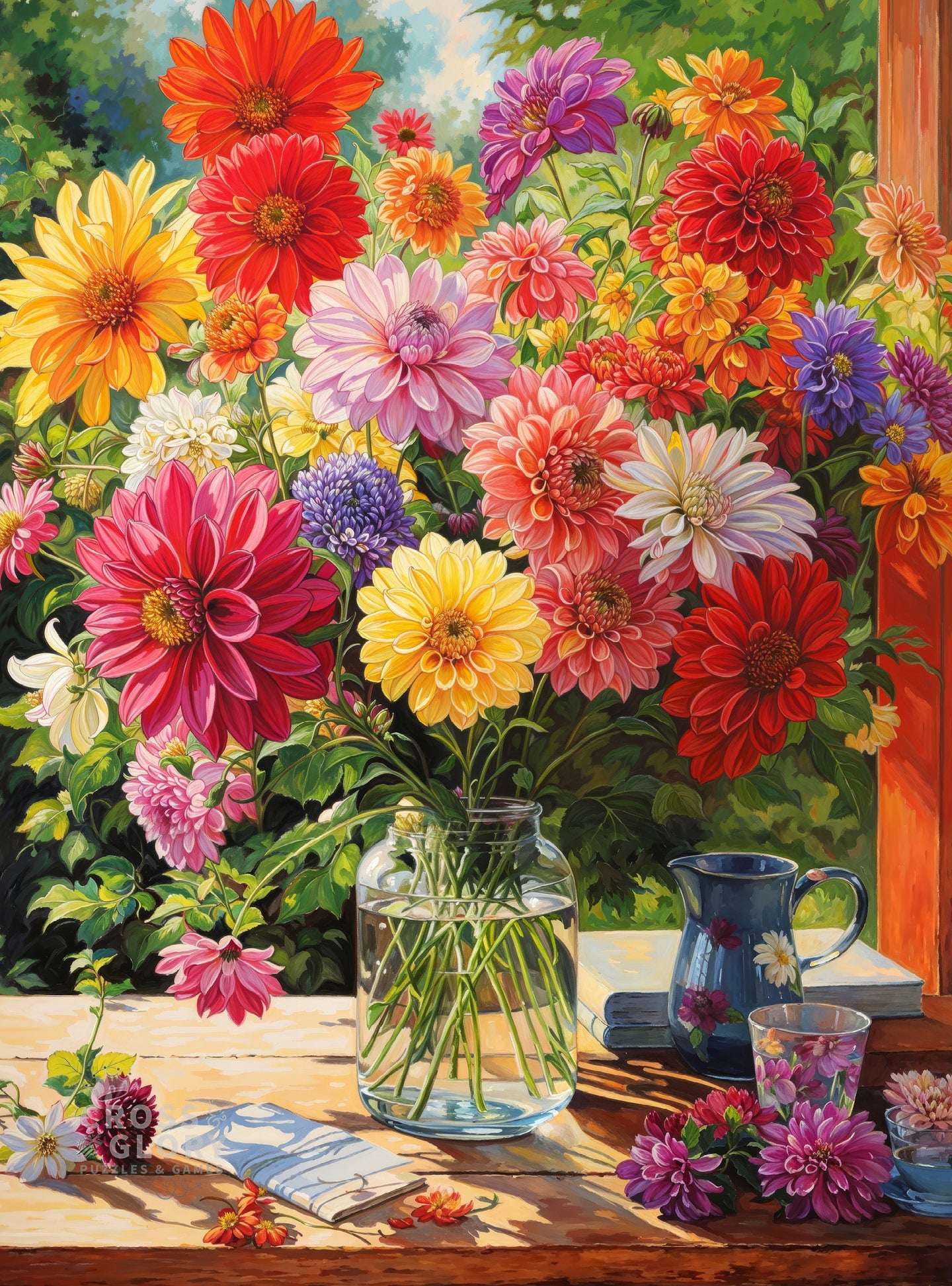 Garden Puzzle – Rainbow Dahlia Delight – 1000 Piece Jigsaw Puzzle