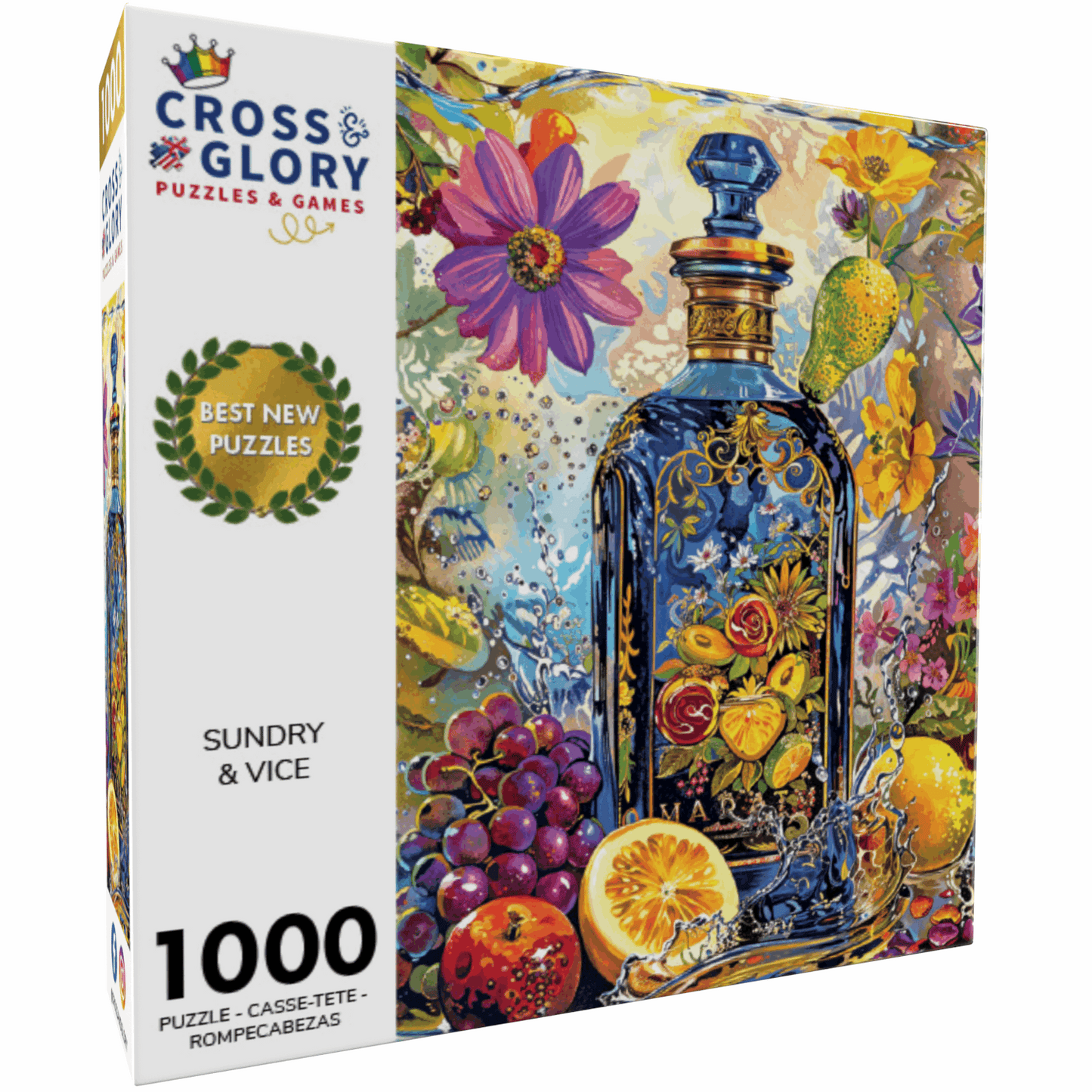 Art Puzzle – Sundry & Vice: Opulent Botanical Gin Bottle – 1000 Piece Jigsaw Puzzle