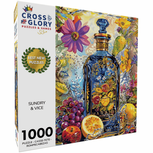 Art Puzzle – Sundry & Vice: Opulent Botanical Gin Bottle – 1000 Piece Jigsaw Puzzle