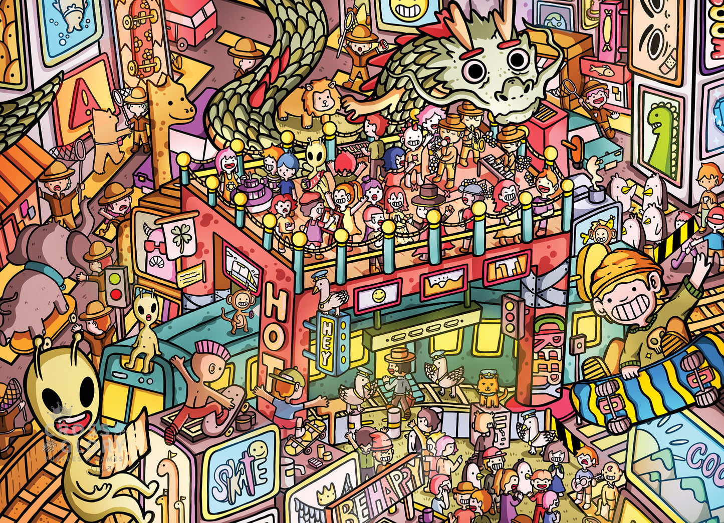 Metropolitan Mayhem: A Cartoon Cosmopolis - 1000 Piece Jigsaw Puzzle