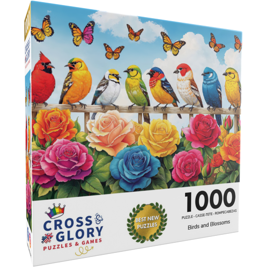 Birds and Blossoms: A Colorful Rose Garden Gala - 1000 Piece Jigsaw Puzzle