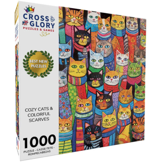 Cat Puzzle – Cozy Cats & Colorful Scarves – 1000 Piece Jigsaw Puzzle