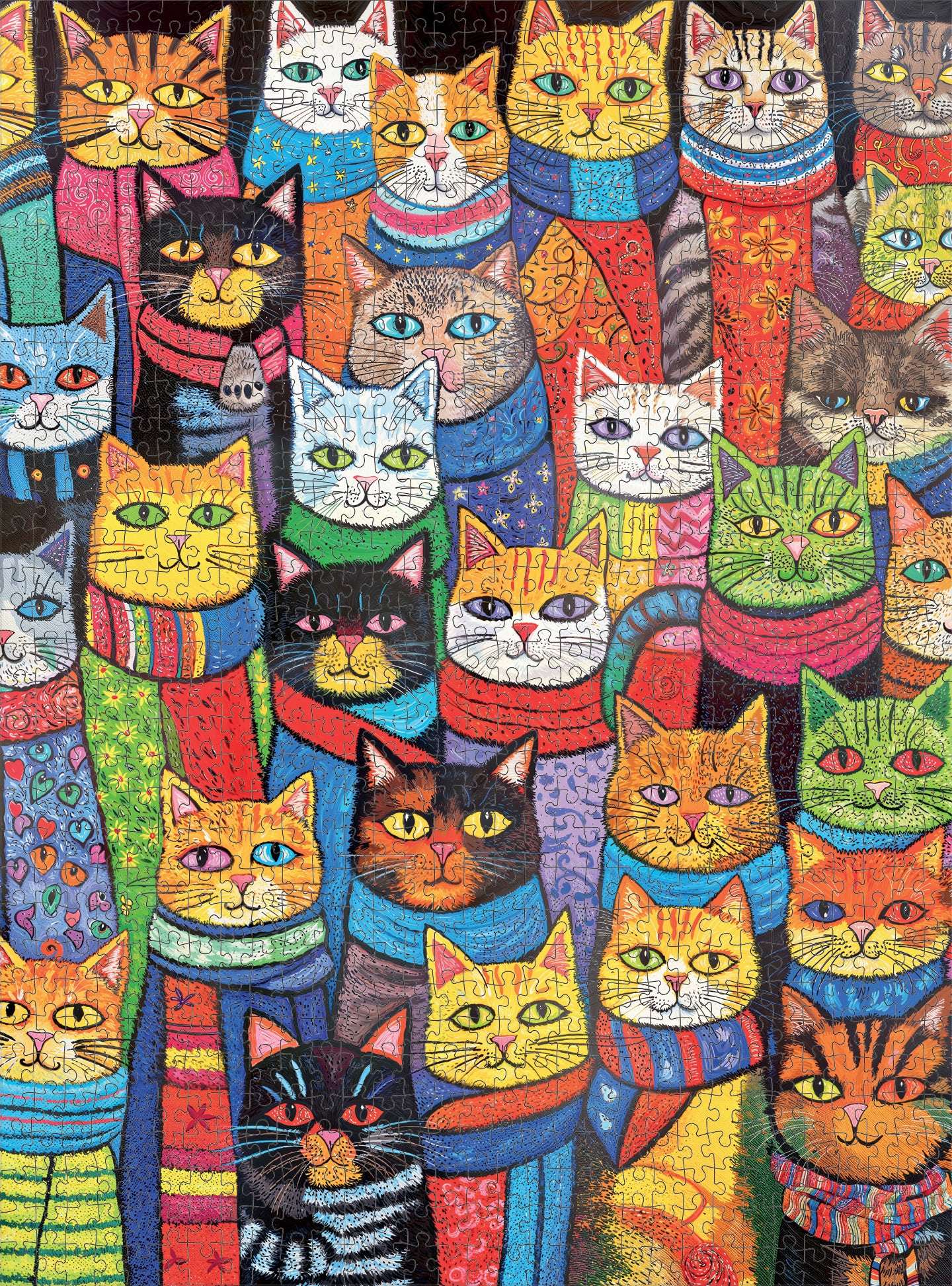 Cat Puzzle – Cozy Cats & Colorful Scarves – 1000 Piece Jigsaw Puzzle