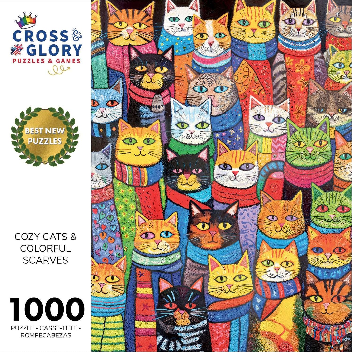 Cat Puzzle – Cozy Cats & Colorful Scarves – 1000 Piece Jigsaw Puzzle