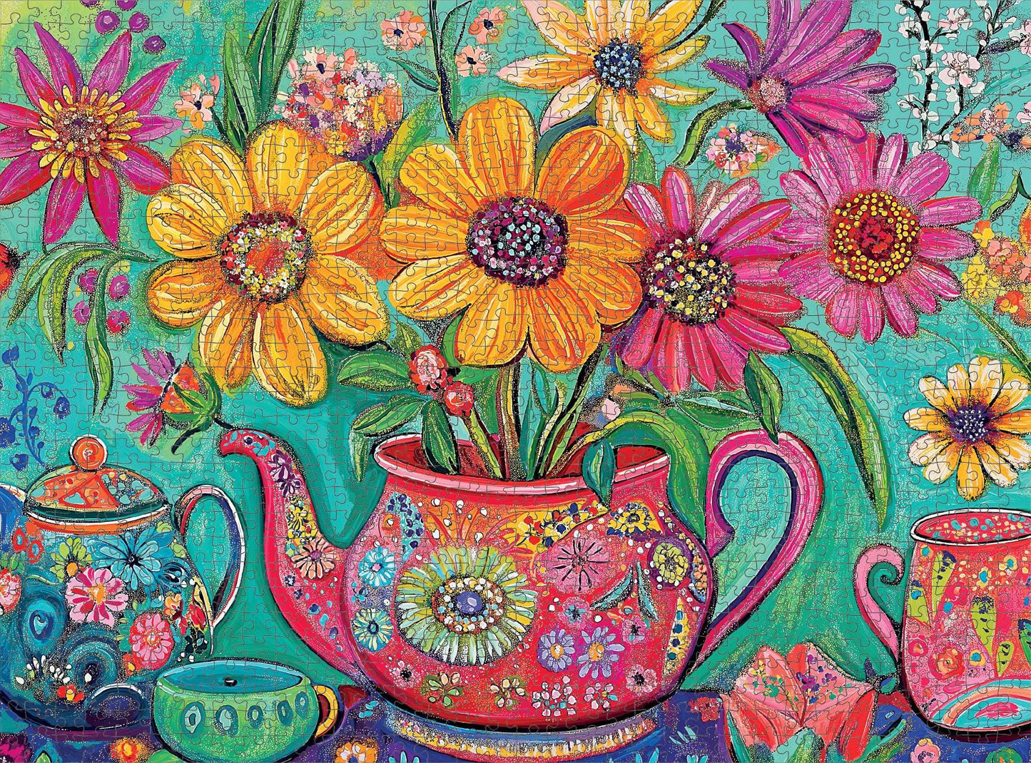 Tea Puzzle – The Colorful Teapot Garden – 1000 Piece Jigsaw Puzzle
