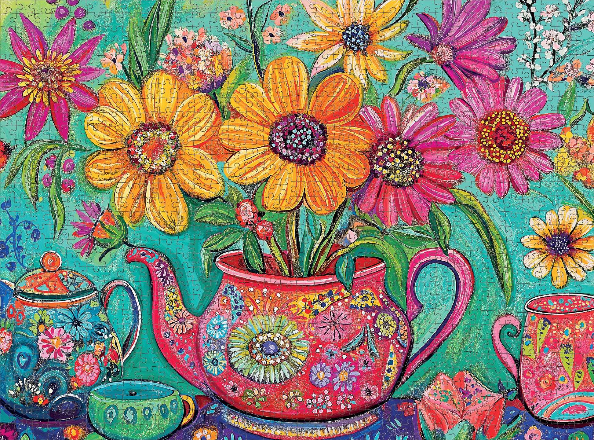 Tea Puzzle – The Colorful Teapot Garden – 1000 Piece Jigsaw Puzzle
