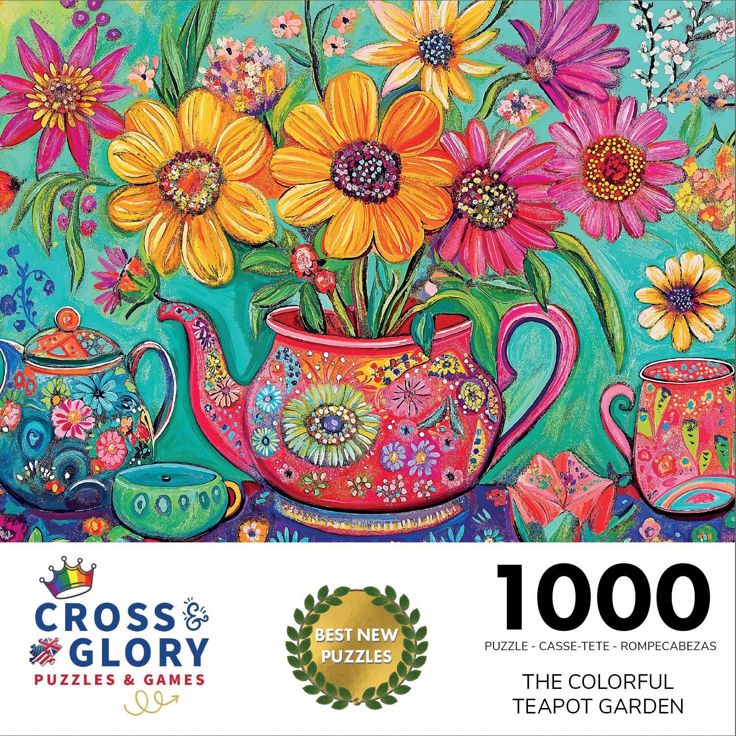 Tea Puzzle – The Colorful Teapot Garden – 1000 Piece Jigsaw Puzzle