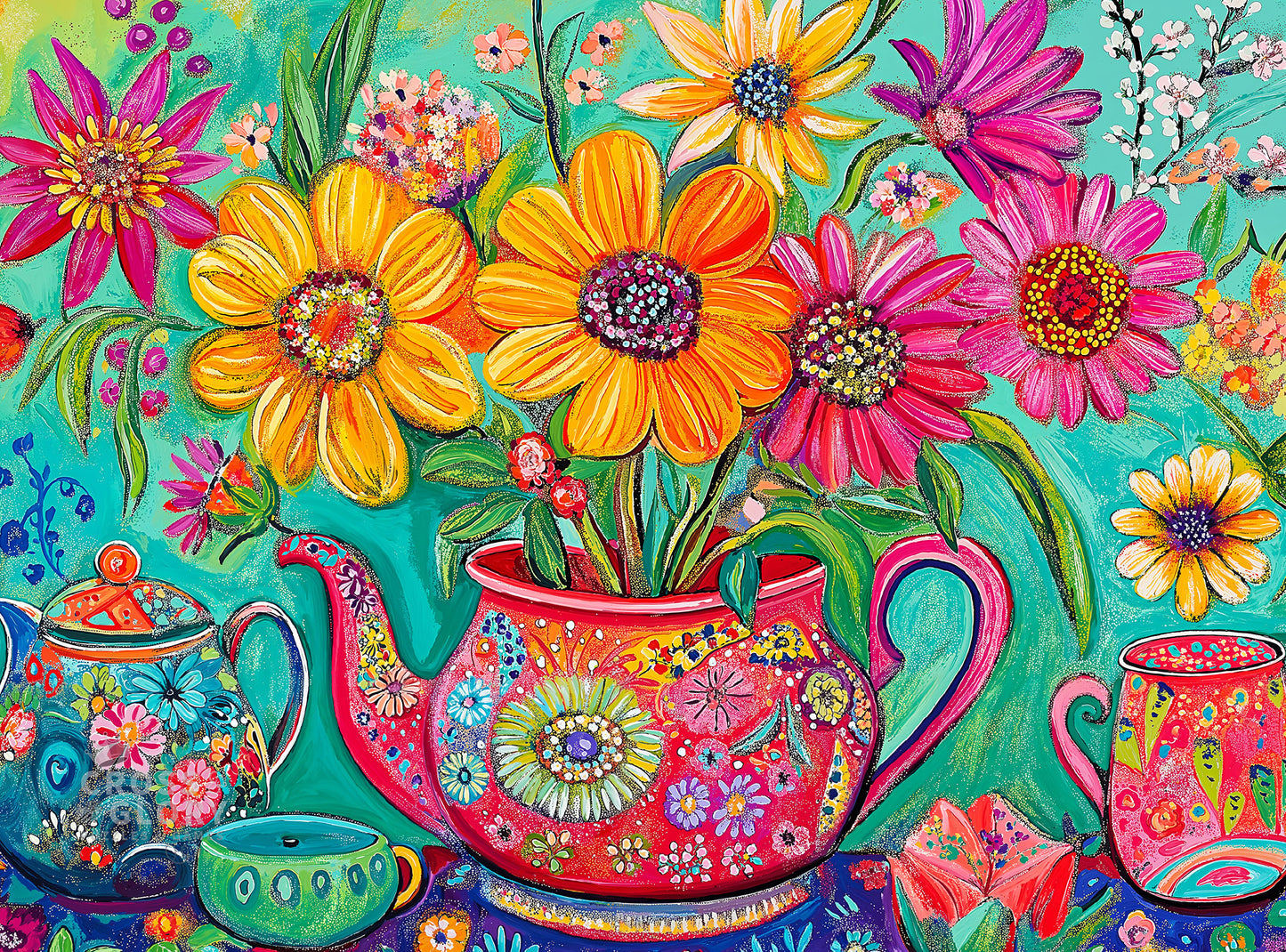 The Colorful Teapot Garden - 1000 Piece Jigsaw Puzzle
