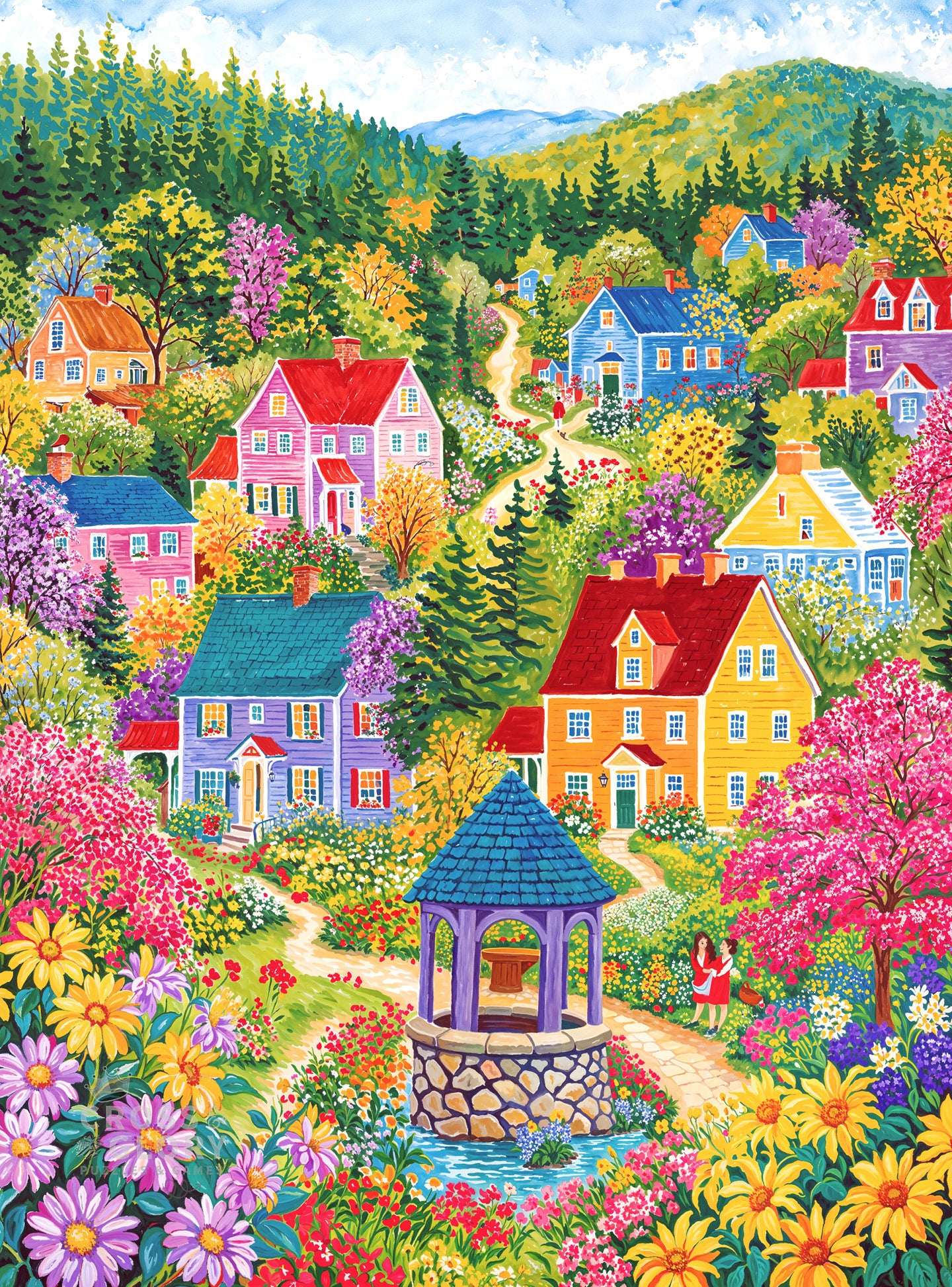 Art Puzzle – Sunshine at Wishing Well Lane – 1000 Piece Jigsaw Puzzle