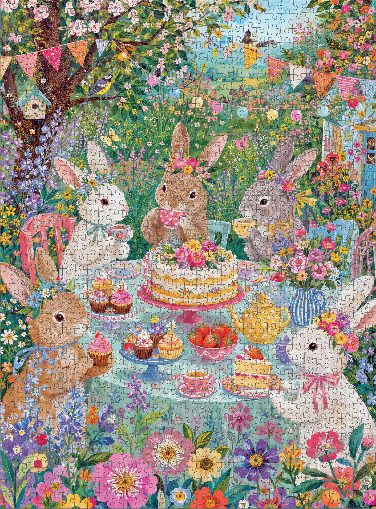 Easter Puzzle – The Easter Garden Party – 1000 Piece Jigsaw Puzzle showing the assembled puzzle pieces