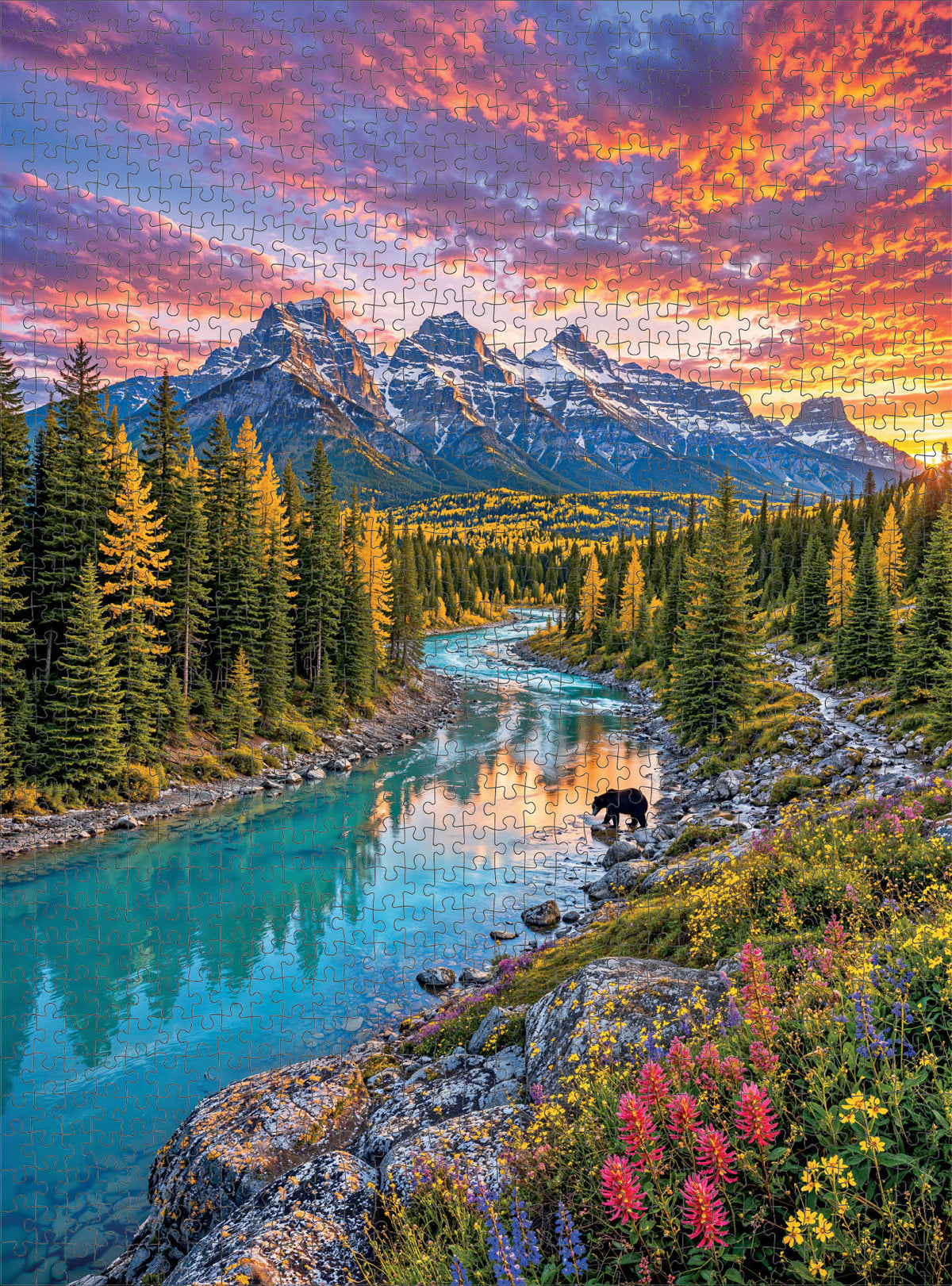 Mountain Puzzle – Sunset Over the Rockies – 1000 Piece Jigsaw Puzzle showing the assembled puzzle pieces