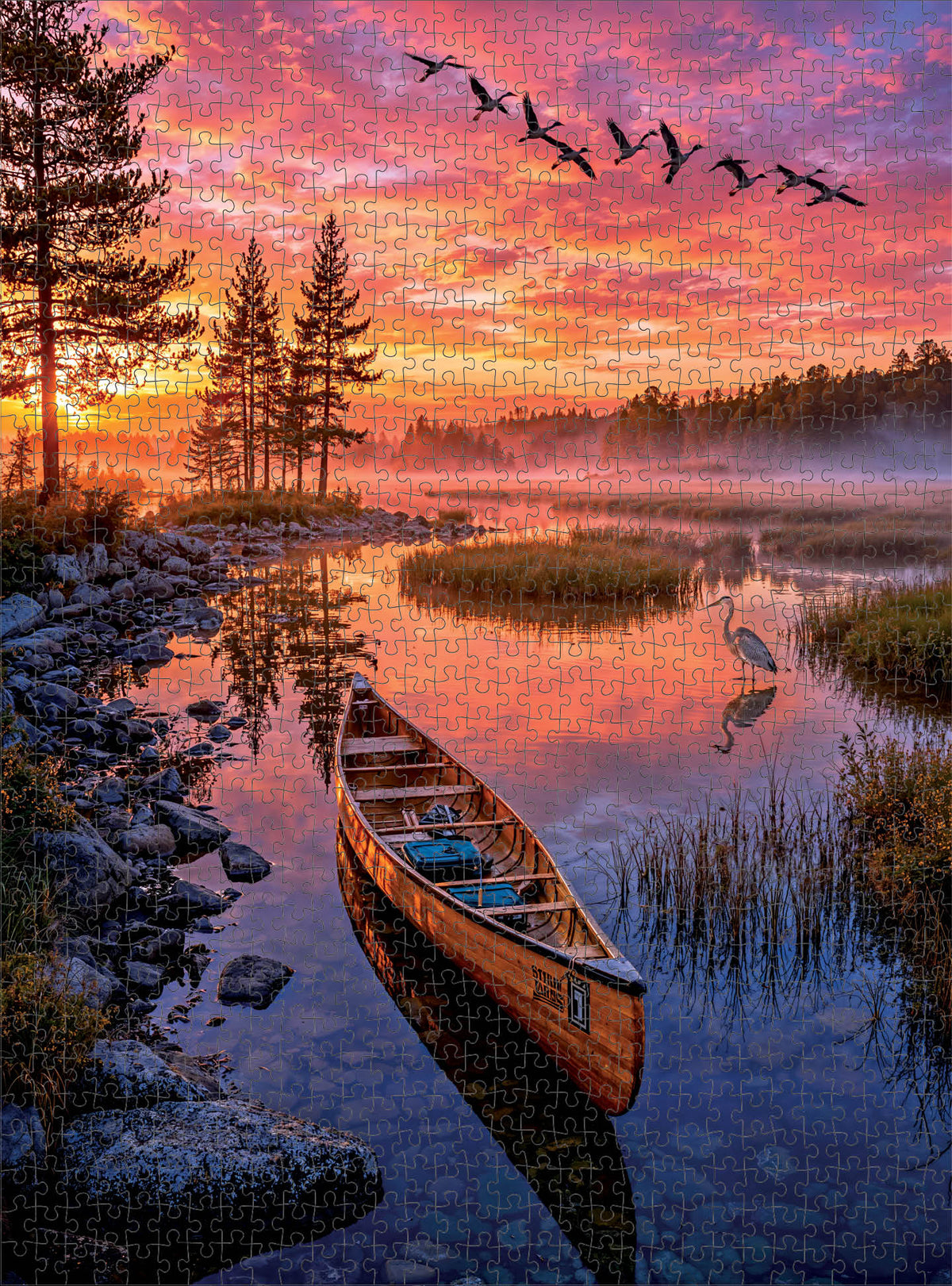 Lake Puzzle – Dawn Over Silent Waters – 1000 Piece Jigsaw Puzzle showing the assembled puzzle pieces