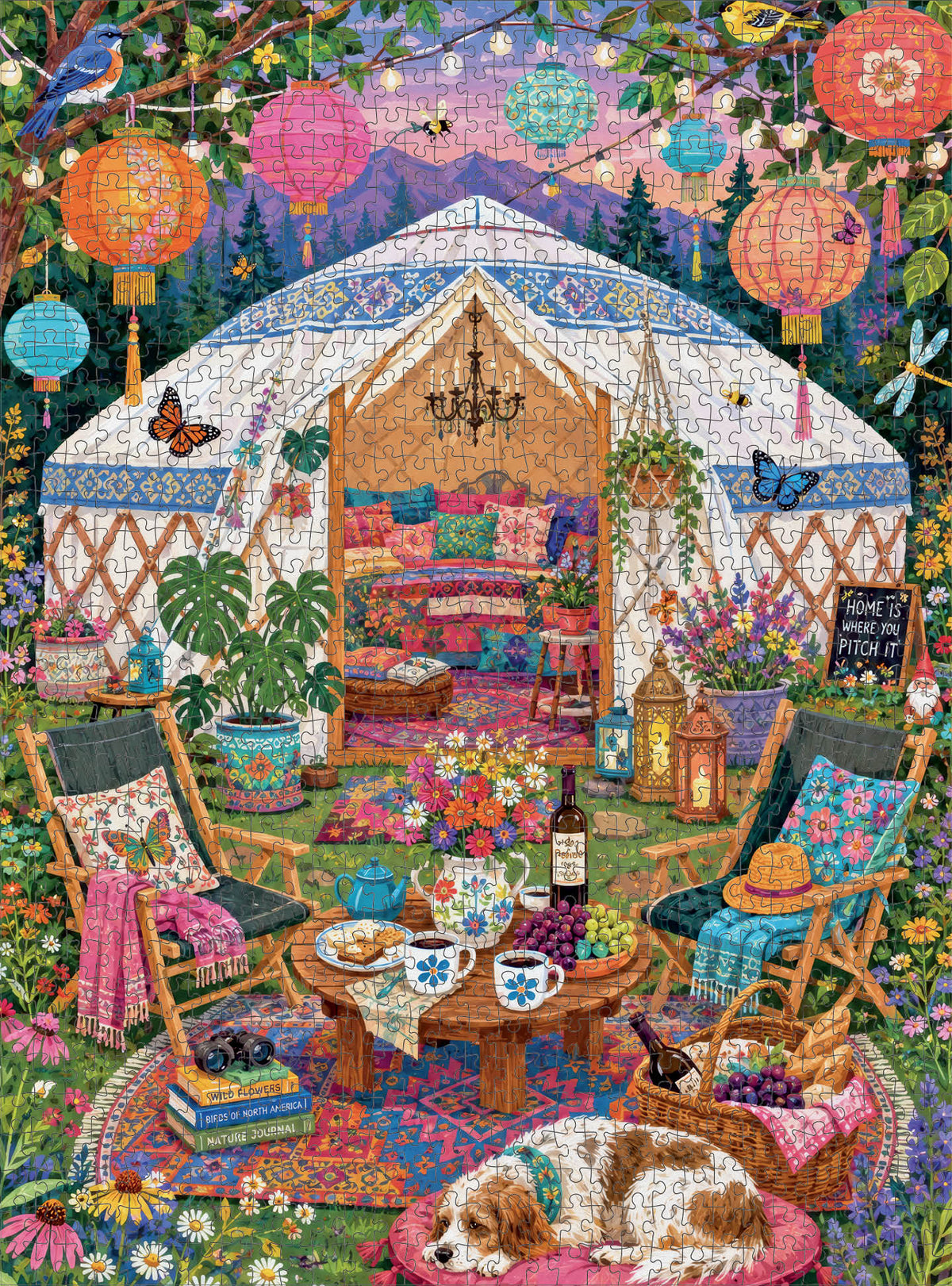Travel Puzzle – The Glamping Getaway – 1000 Piece Jigsaw Puzzle showing the assembled puzzle pieces