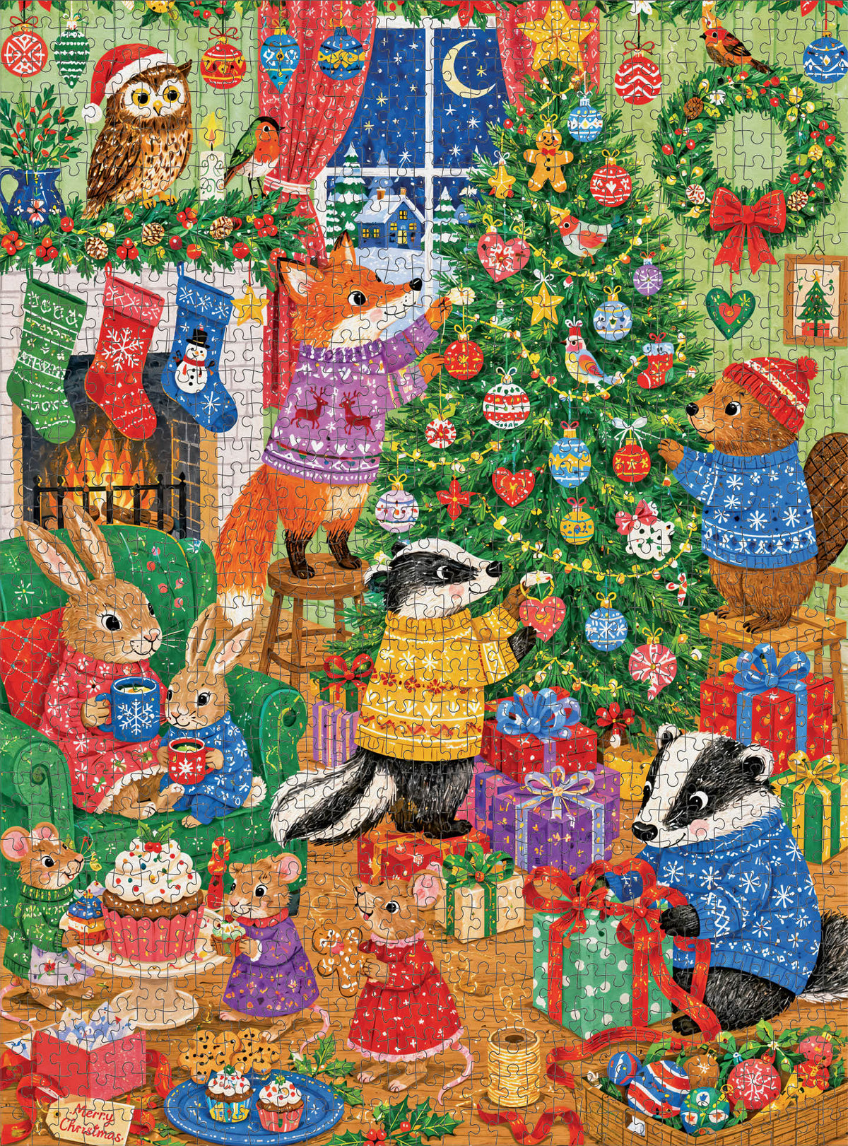 Christmas Puzzle – Christmas at Evergreen Hollow – 1000 Piece Jigsaw Puzzle showing the assembled puzzle pieces